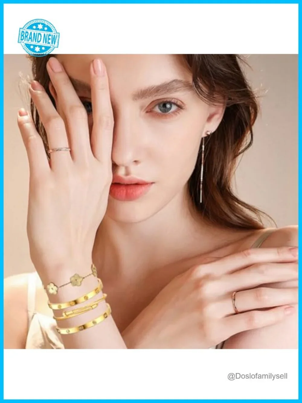 Gold Plated Stackable Floral Bangle Bracelet Set - 4Pcs Stainless Steel CZ